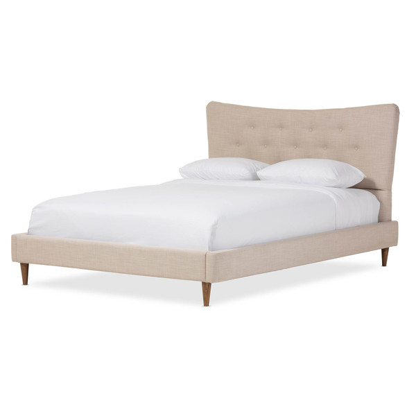 Baxton Studio Hannah Mid Century Modern Beige Linen King Size